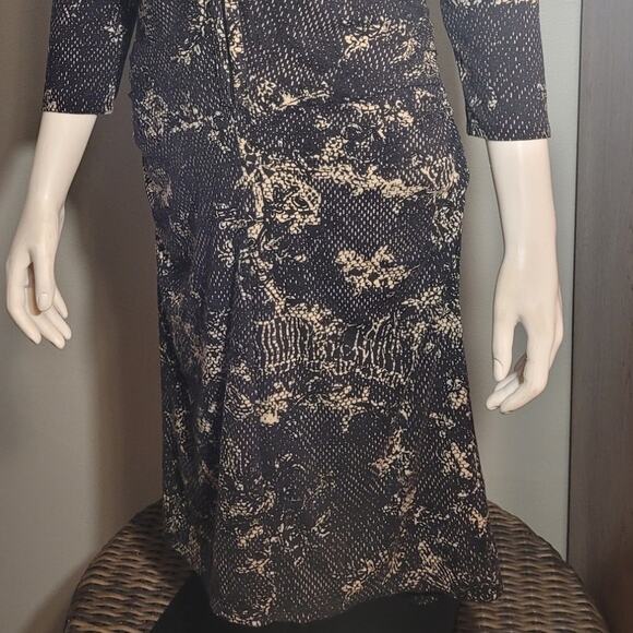 Ann Taylor Black Tan Snakeskin Print Midi Tunic Dress 8 Front Zip Rayon Indie - Picture 4 of 9